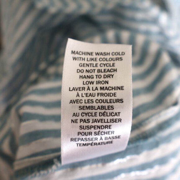 Ladies Button Up Shirt - Blue/White/Silver Stripes -  Size L petite - Cotton - Picture 10 of 11